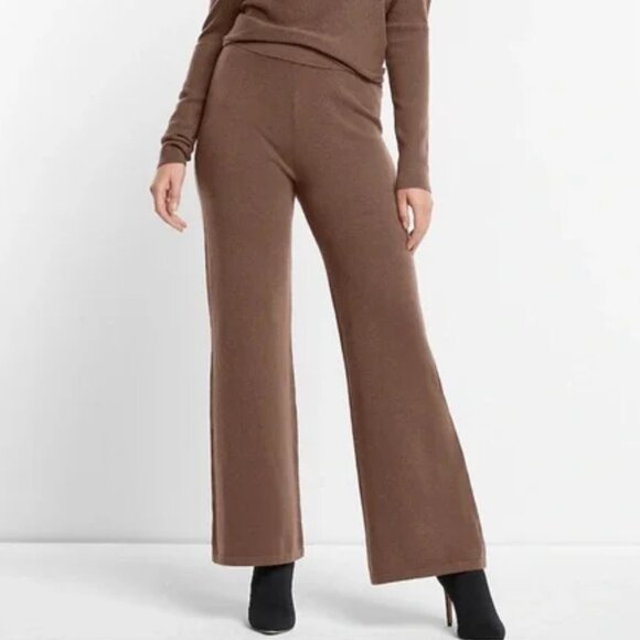NWT Express Super High Waisted Supersoft Sweater Wide Leg Pants Brown S - Picture 1 of 14